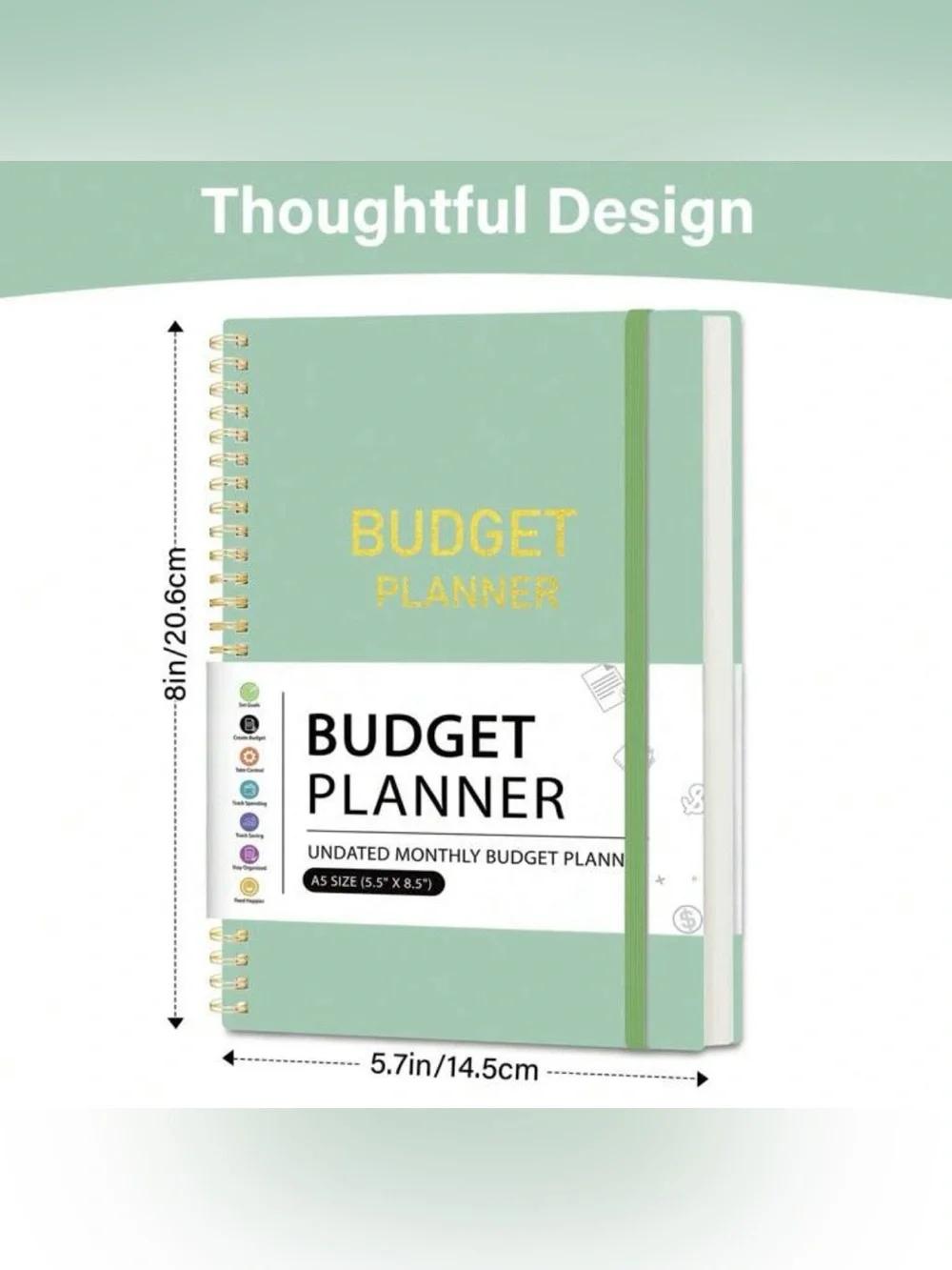 A5 Monthly Budget Planner Notebook | 14-Month Financial Budget Ledger | Mint
